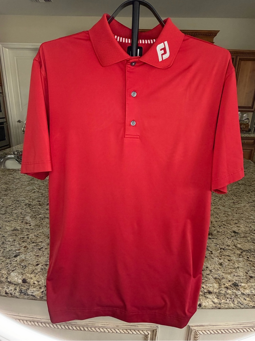 FootJoy Men’s Red Golf Polo with Titleist Logi on Sleeve